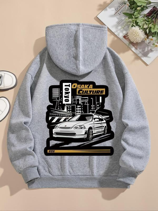Women'WB shield Car Print Drawstring Hoodie, Fashion Casual Hooded Sweatshirt for Daily Holiday Outdoor Wear, Women...