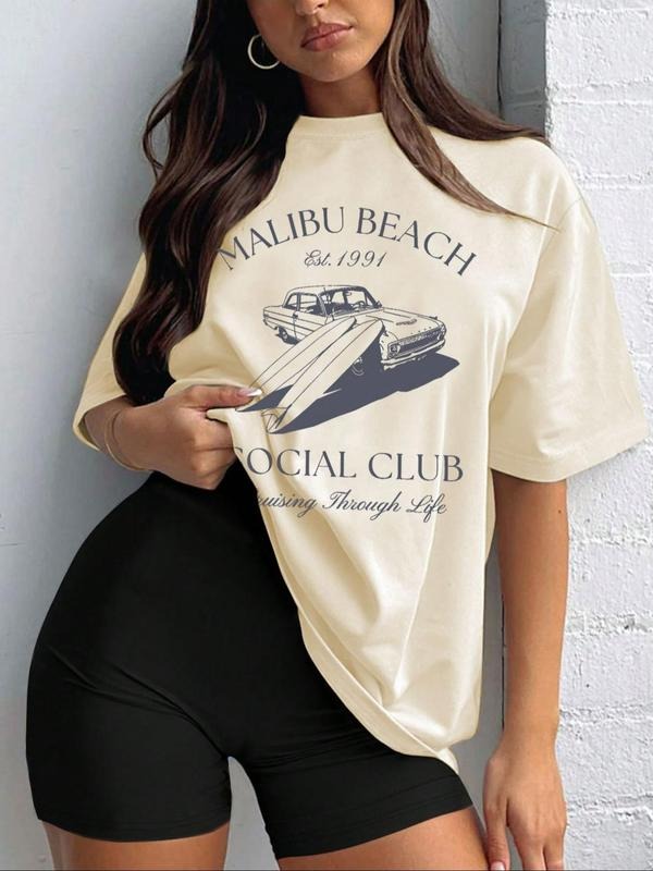 Women'WB shield Car Print Round Neck Tee, Fashion Casual Short Sleeve T-shirt for Daily Wear, Ladies Summer TNF, Top...