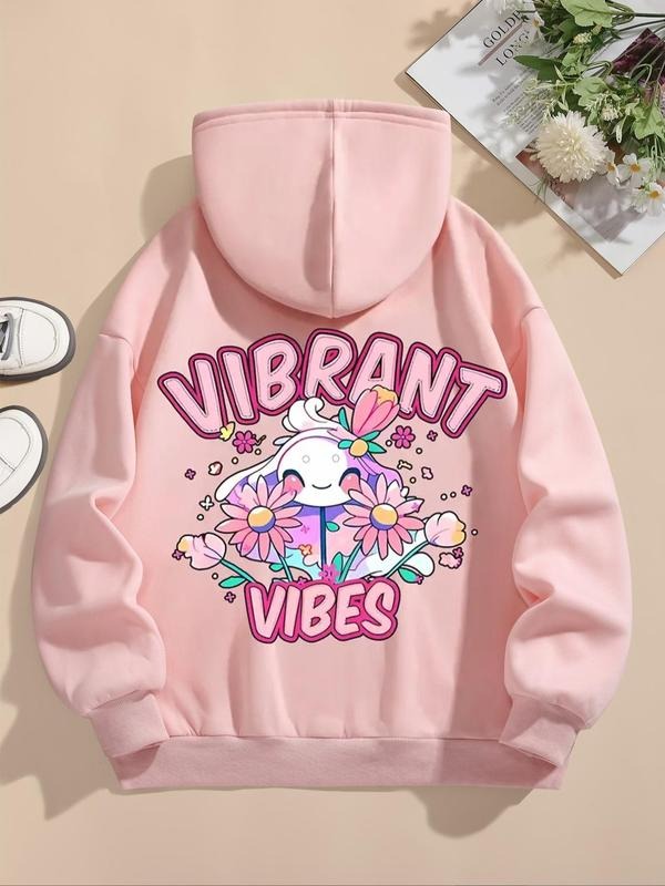 Women'WB shield Cartoon & Letter Print Drop Shoulder Hoodie, Fashion Casual Drawstring Pocket Hooded Hoodie for Daily...