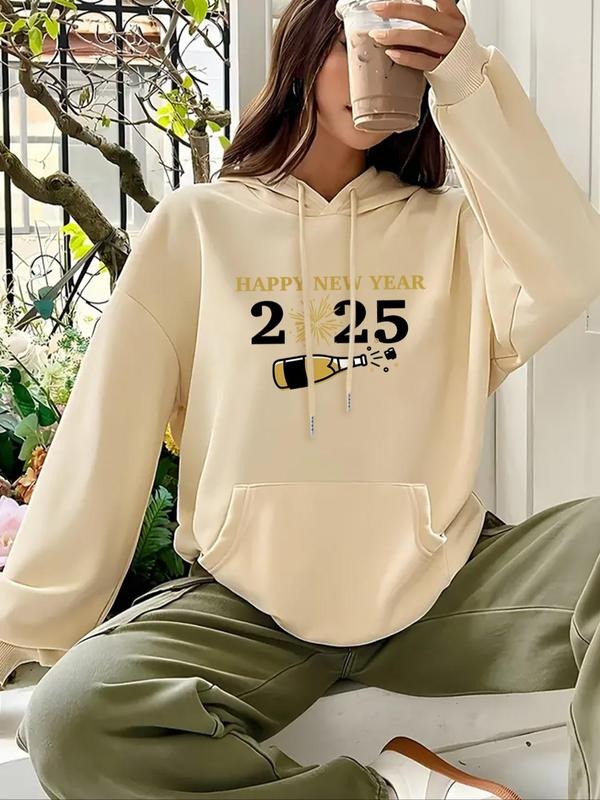 Women'WB shield Cartoon & Letter Print Drop Shoulder Hoodie, Fashion Casual Drawstring Pocket Hooded Sweatshirt for Daily...