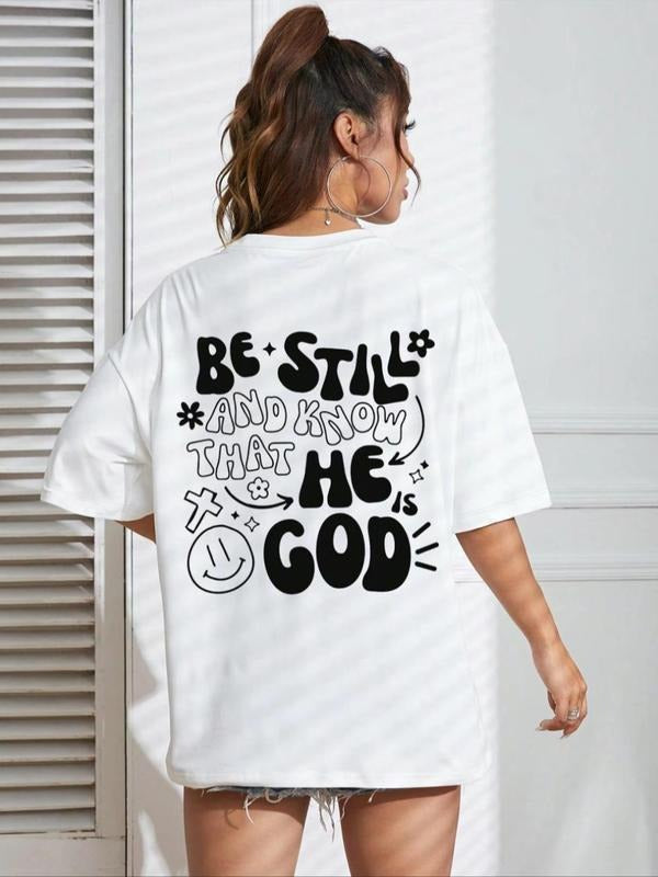 Women'WB shield Cartoon & Letter Print Drop Shoulder Tee, Fashion Casual Crew Neck T-Shirt for Daily Holiday Vacation...