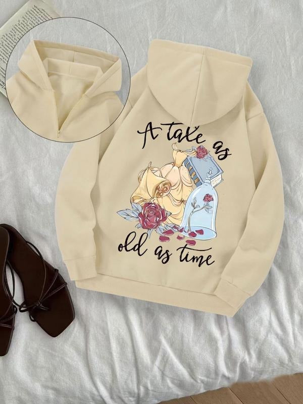Women'WB shield Cartoon & Letter Print Half Zip Hoodie, Fashion Casual Long Sleeve Hooded Sweatshirt for Daily Holiday...