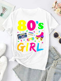 Women'WB shield Cartoon & Letter Print Round Neck Graphic Tee, Vintage Trendy Casual Short Sleeve T-shirt for Daily Wear, Ladies Summer Outfit style 02