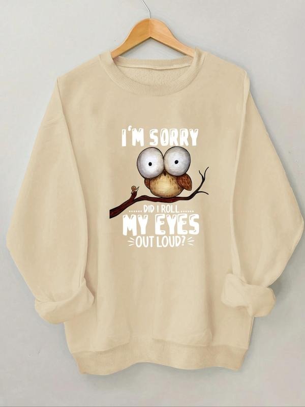 Women'WB shield Cartoon & Letter Print Round Neck Sweatshirt, Casual Long Sleeve Crew Neck Pullover For Daily Wear,...