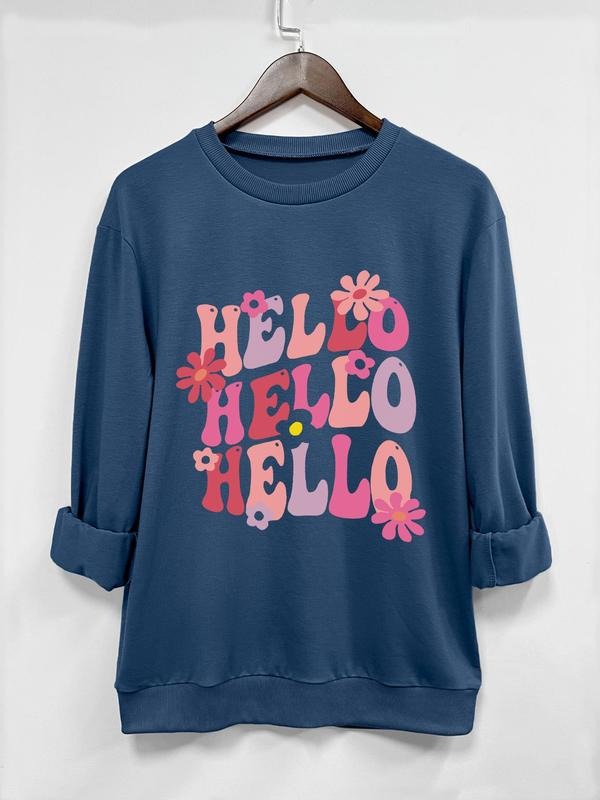 Women'WB shield Cartoon & Letter Print Round Neck Sweatshirt, Casual Long Sleeve Crew Neck Pullover for Fall & Winter,...