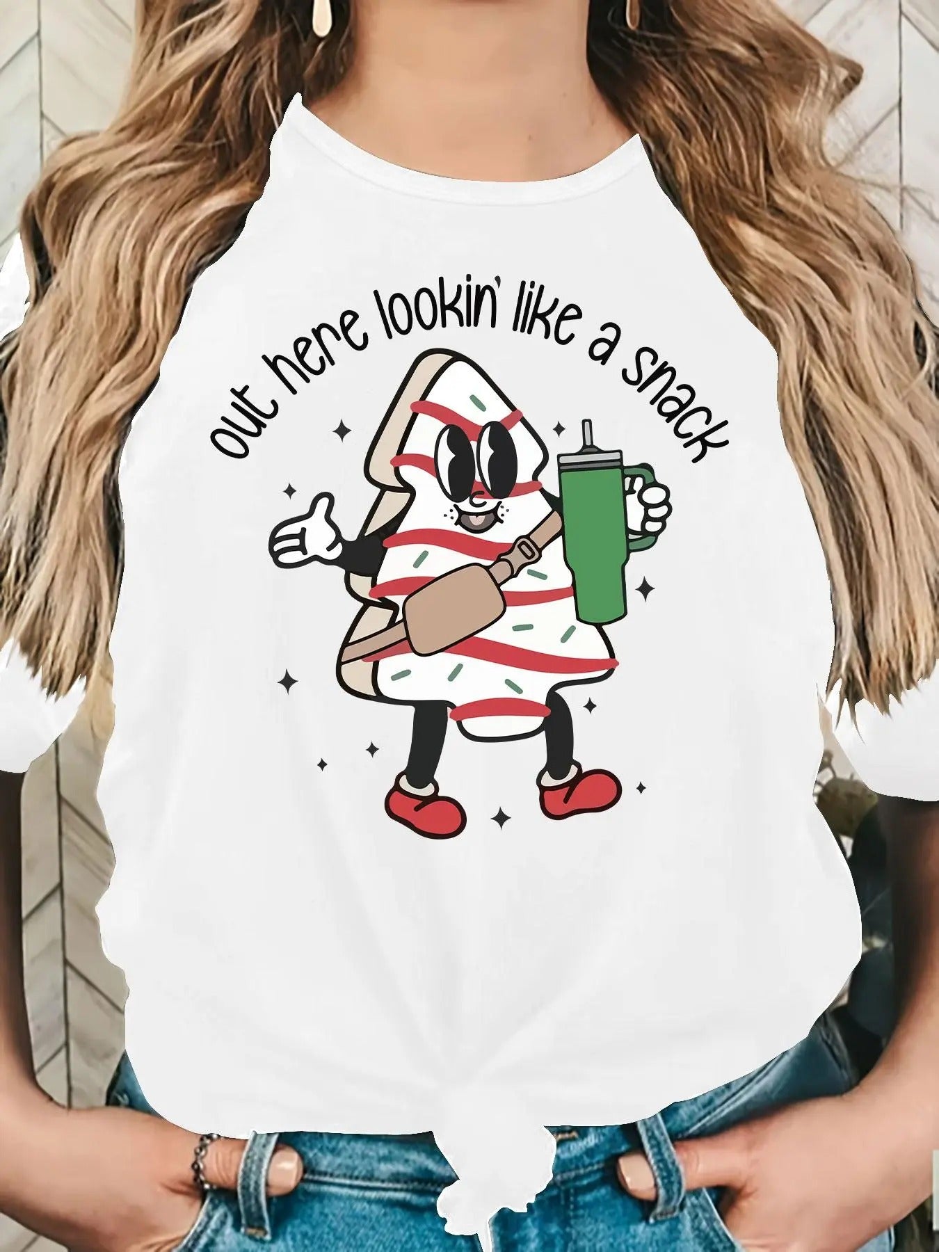 Women'WB shield Cartoon & Letter Print Round Neck Tee, Fashion Casual Crew Neck T-shirt for Daily Holiday Vacation...