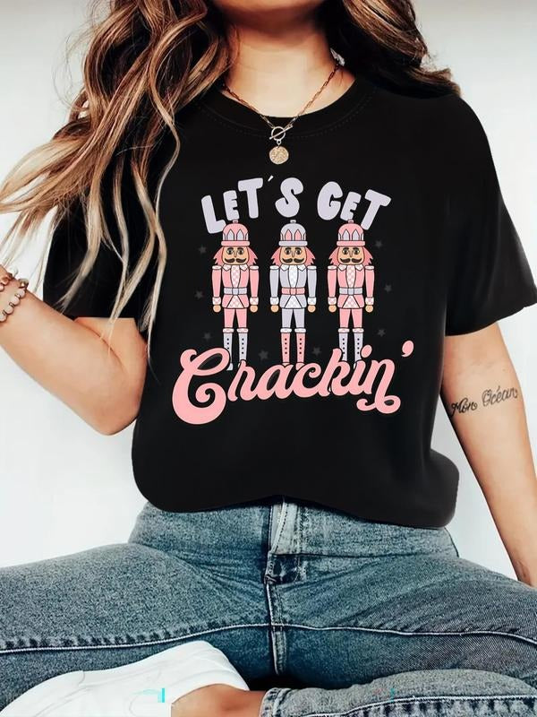 Women'WB shield Cartoon & Letter Print Round Neck Tee, Trendy Casual Short Sleeve T-shirt for Daily Wear, Ladies Spiky...