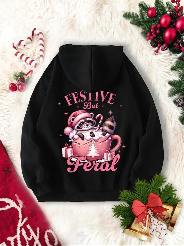 Women'WB shield Cartoon Animal & Letter Print Drop Shoulder Hoodie, Fashion Casual Drawstring Pocket Hooded Sweatshirt...