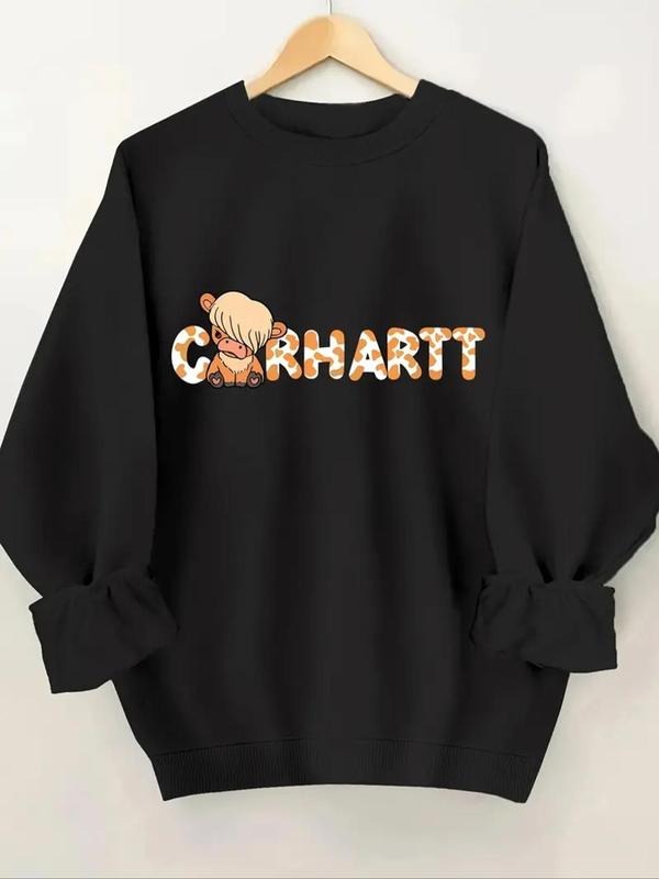 Women'WB shield Cartoon Bear & Letter Print Crew Neck Sweatshirt, Casual Long Sleeve Pullover for Fall & Winter, Women'WB...