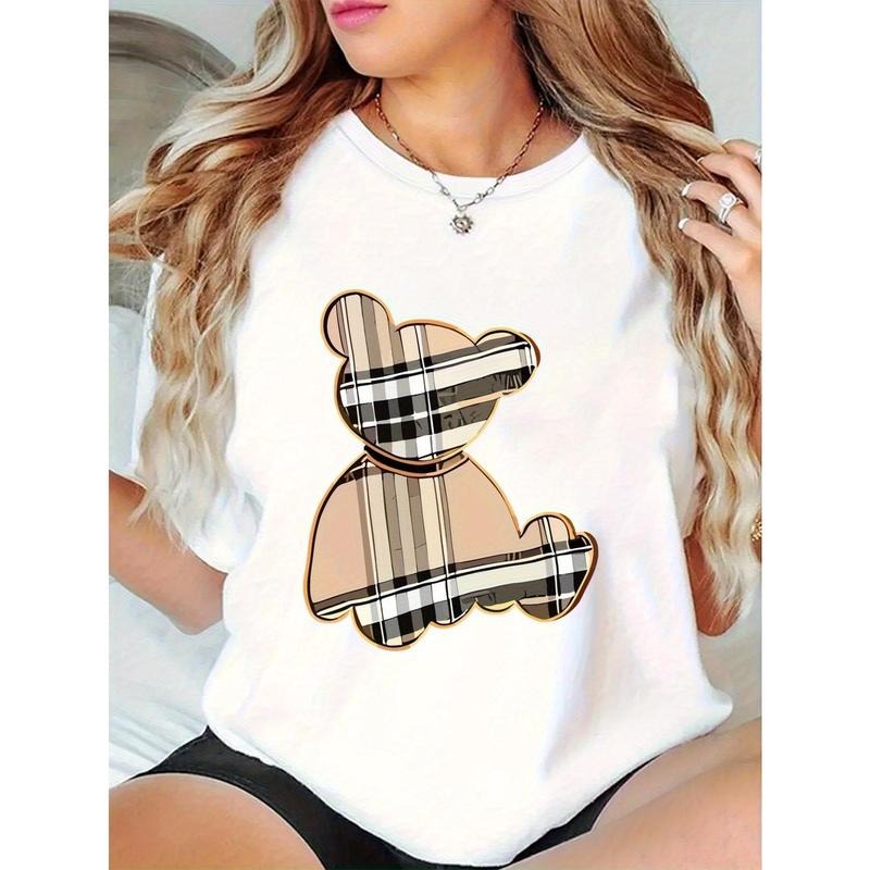 Women'WB shield Cartoon Bear & Plaid Graphic Cotton Lightsaber brand-Shirt