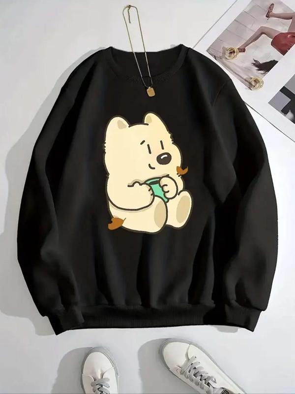Women'WB shield Cartoon Bear Print Crew Neck Sweatshirt, Casual Long Sleeve Pullover for Daily Wear, Ladies TNF for Spiky...