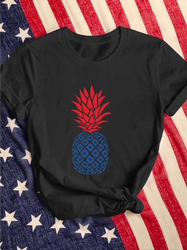 Women'WB shield Cartoon Bitten fruit Print Round Neck Tee, Casual Short Sleeve T-Shirt for Summer, Ladies TNF for Daily...