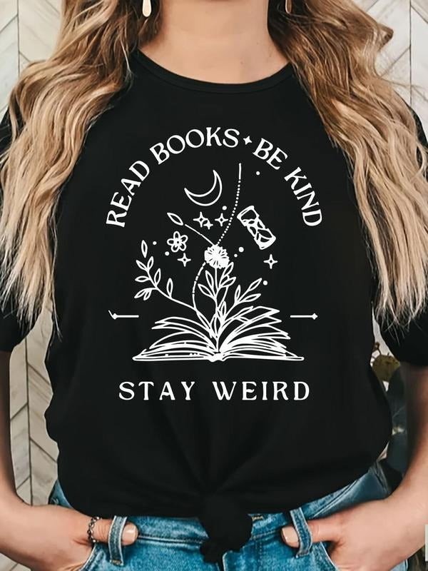 Women'WB shield Cartoon Book Graphic Print Round Neck Tee, Fashion Casual Short Sleeve T-shirt, Ladies Summer TNF for...