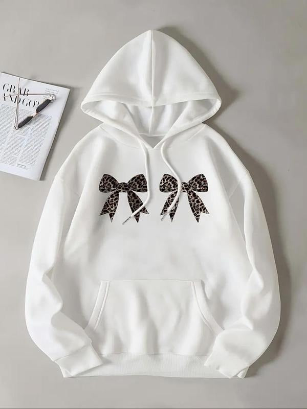 Women'WB shield Cartoon Bow Print Drop Shoulder Long Sleeve Hoodie, Fashion Casual Drawstring Pocket Hooded Sweatshirt...