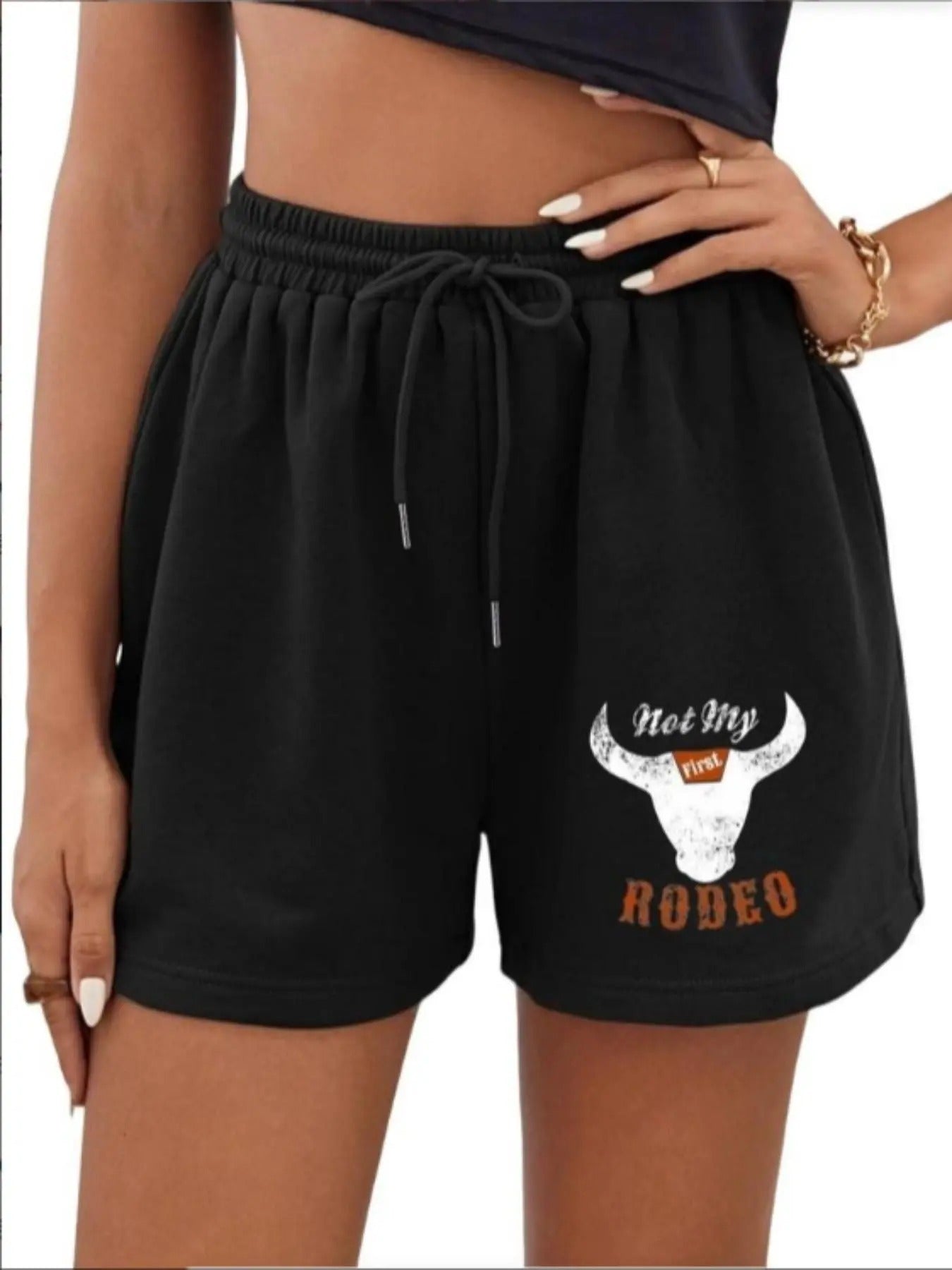 Women'WB shield Cartoon Bull Head Print Drawstring Waist Shorts, Casual Comfy Breathable Shorts for Summer, Ladies...