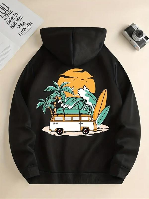 Women'WB shield Cartoon Car Print Drop Shoulder Long Sleeve Hoodie, Fashion Casual Drawstring Pocket Hooded Sweatshirt...