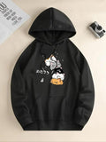 Women'WB shield Cartoon Cat & Letter Print Drop Shoulder Hoodie, Fashion Casual Drawstring Pocket Hooded Sweatshirt for Daily Holiday Outdoor Wear, Women Clothing for Fall & Winter style 03