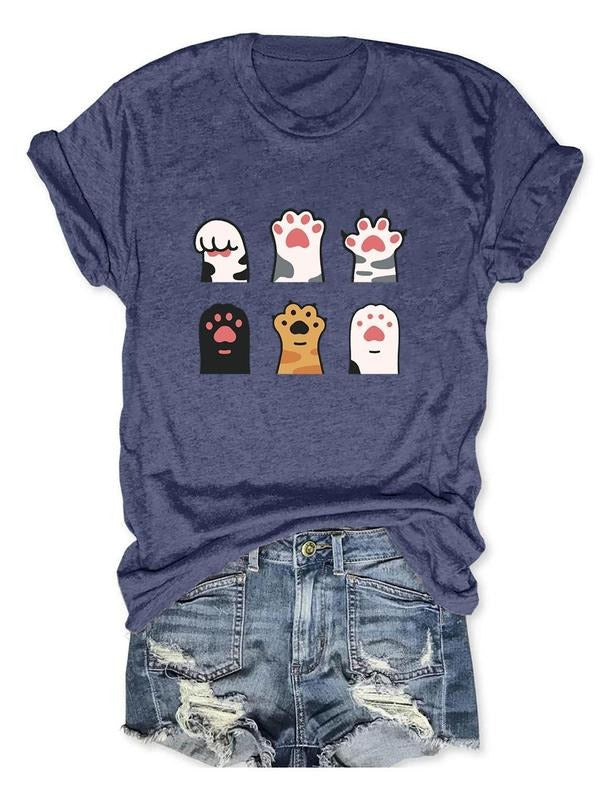 Women'WB shield Cartoon Cat Paw Print Round Neck Tee, Cute Graphic Short Sleeve T-shirt for Daily Holiday Vacation...