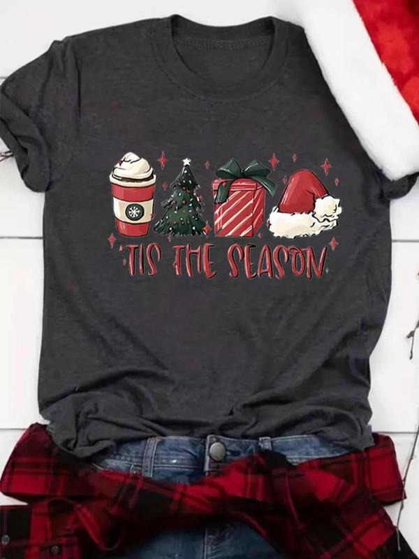 Women'WB shield Cartoon Christmas Graphic Print Round Neck Tee, Casual Short Sleeve T-shirt for Daily Christmas Party...