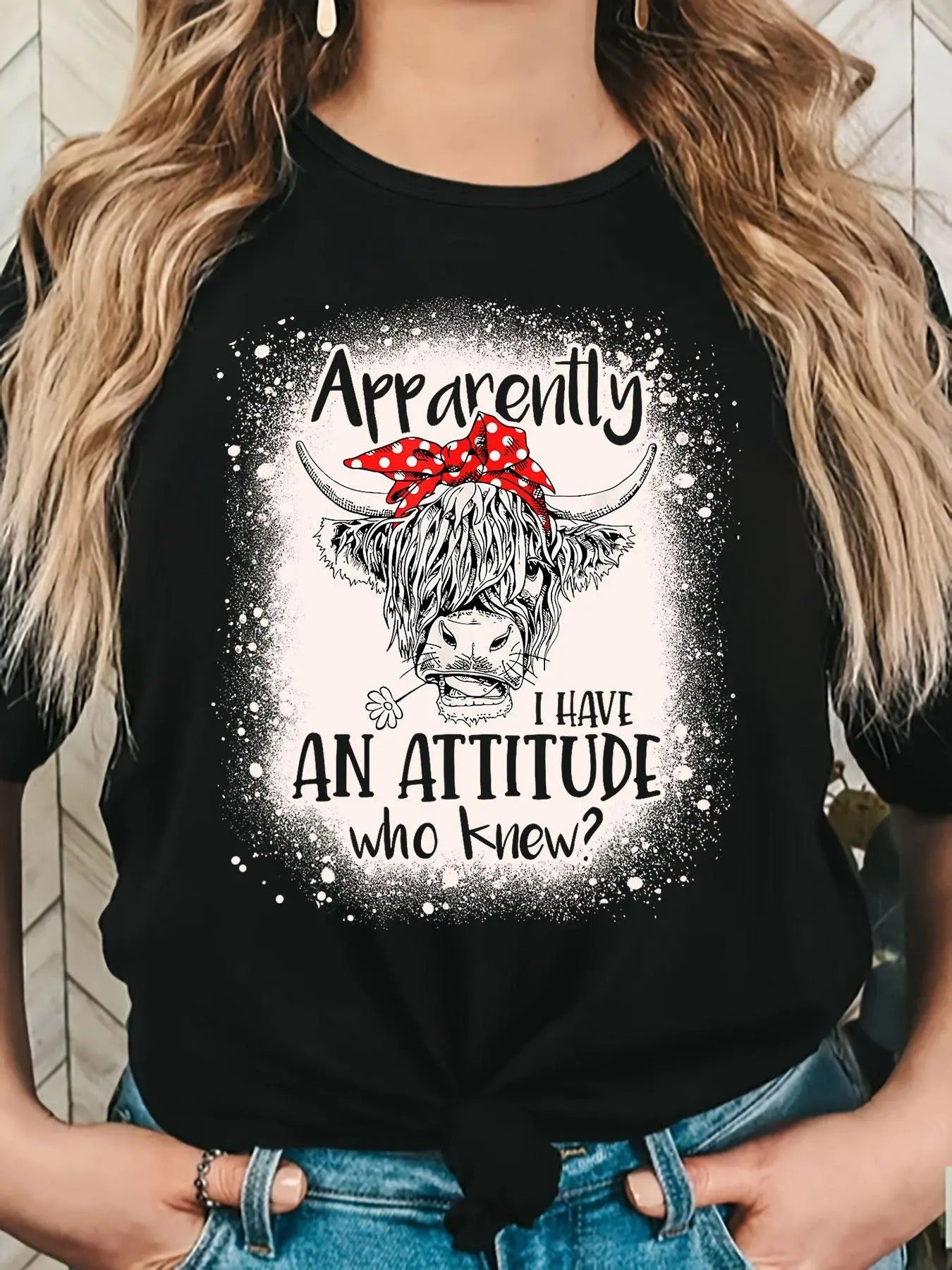 Women'WB shield Cartoon Cow Head & Letter Print Round Neck Tee, Fashion Casual Short Sleeve T-Shirt, Ladies Summer TNF...