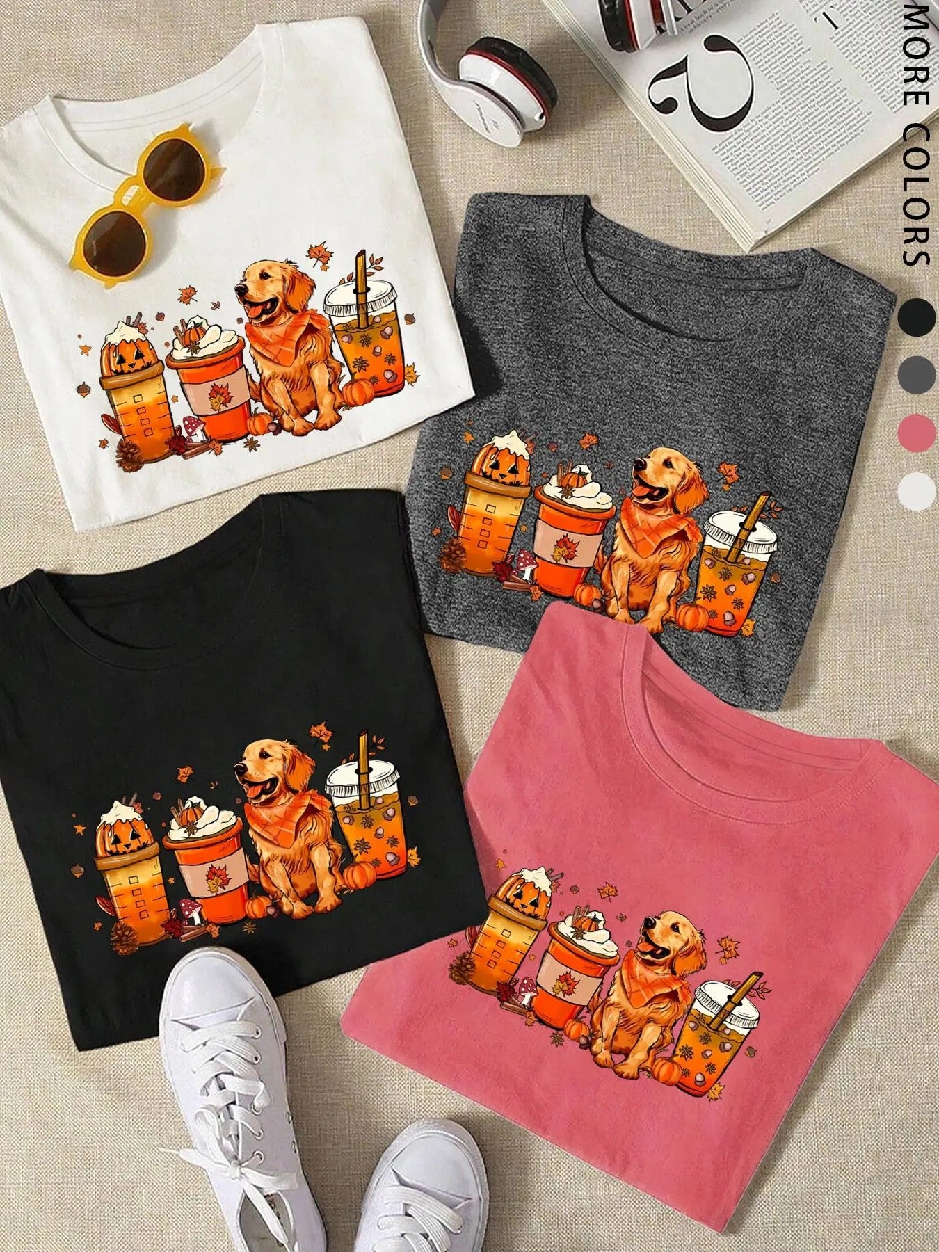 Women'WB shield Cartoon Dog & FOG Print Round Neck Tee, Fashion Casual Crew Neck Short Sleeve T-shirt for Daily Holiday...