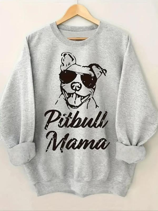 Women'WB shield Cartoon Dog & Letter Print Drop Shoulder Sweatshirt, Casual Long Sleeve Round Neck Pullover for Fall &...