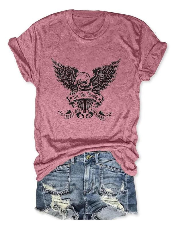 Women'WB shield Cartoon Eagle Print Round Neck Graphic Tee, Vintage Trendy Casual Letter Graphic Short Sleeve T-shirt For...