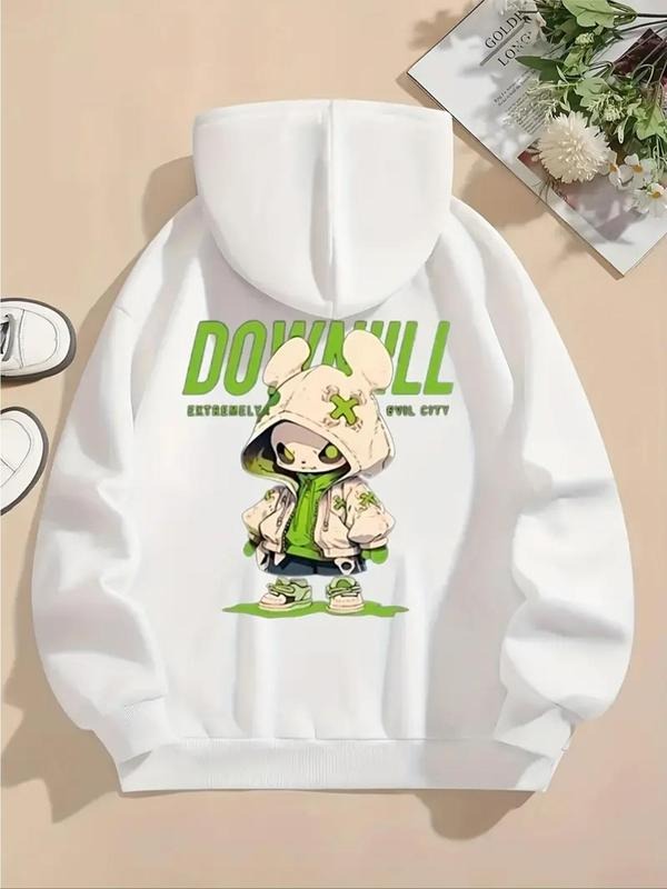 Women'WB shield Cartoon Figure & Letter Print Drop Shoulder Hoodie, Fashion Casual Drawstring Pocket Hooded Sweatshirt...