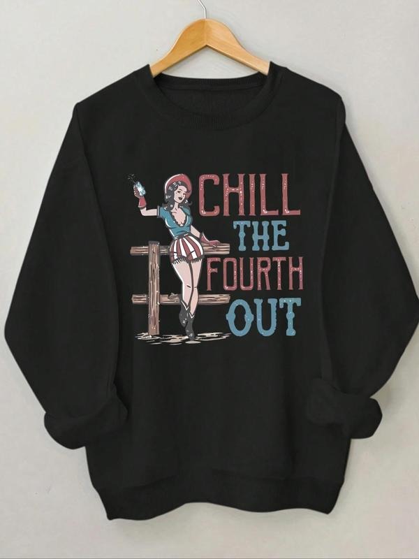 Women'WB shield Cartoon Figure & Letter Print Round Neck Sweatshirt, Casual Long Sleeve Crew Neck Pullover for Spring &...