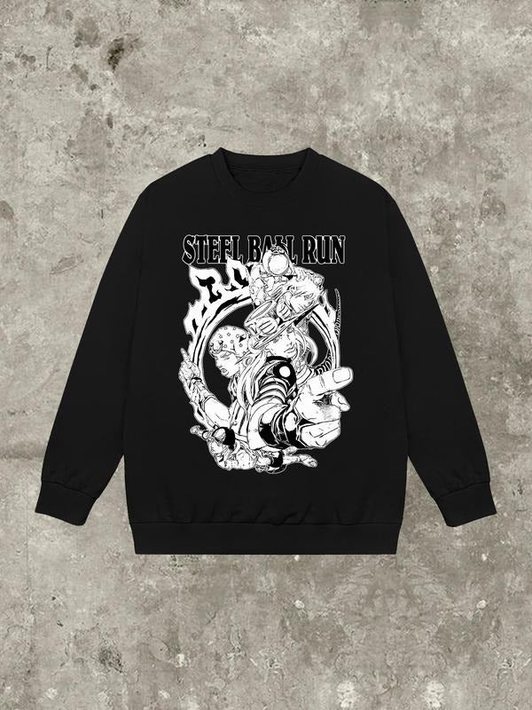Women'WB shield Cartoon Figure & Letter Print Round Neck Sweatshirt, Casual Long Sleeve Pullover, Women'WB shield Fall &...