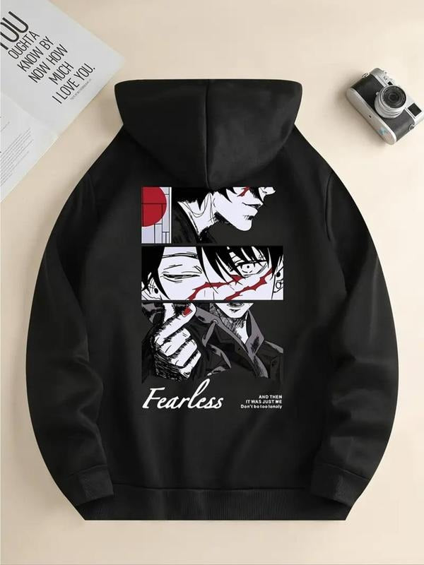 Women'WB shield Cartoon Figure Print Drawstring Pocket Hoodie, Fashion Casual Drop Shoulder Hooded Sweatshirt for Daily...