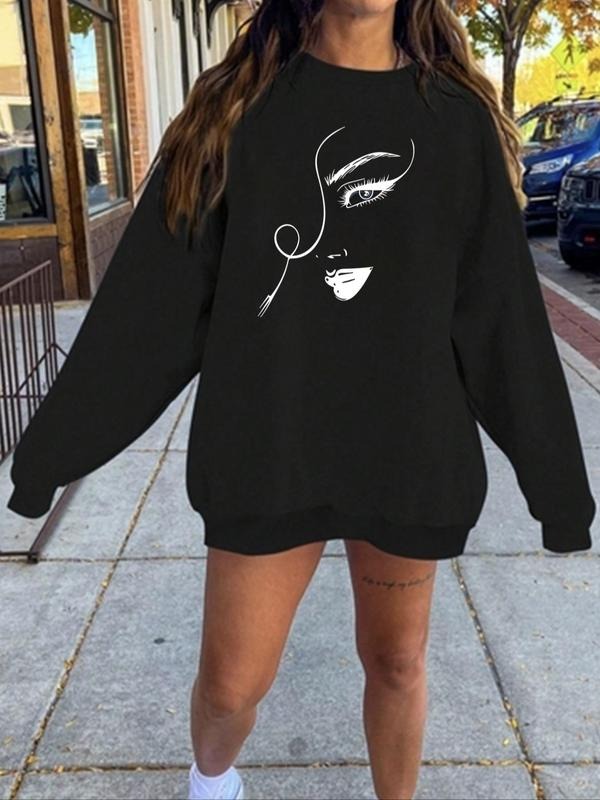 Women'WB shield Cartoon Figure Print Drop Shoulder TNF Lined Sweatshirt, Casual Long Sleeve Round Neck Pullover for Fall...