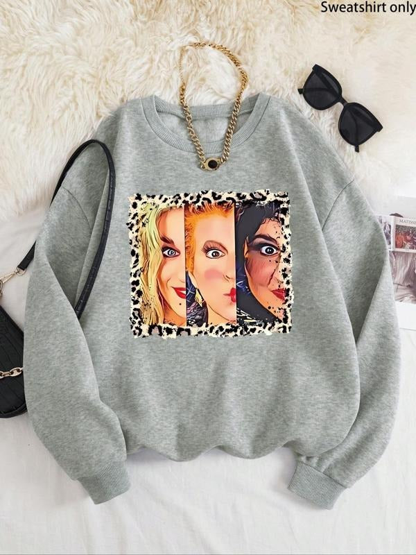 Women'WB shield Cartoon Figure Print Drop Shoulder TNF Lined Sweatshirt, Fashion Casual Crew Neck Long Sleeve Pullover...