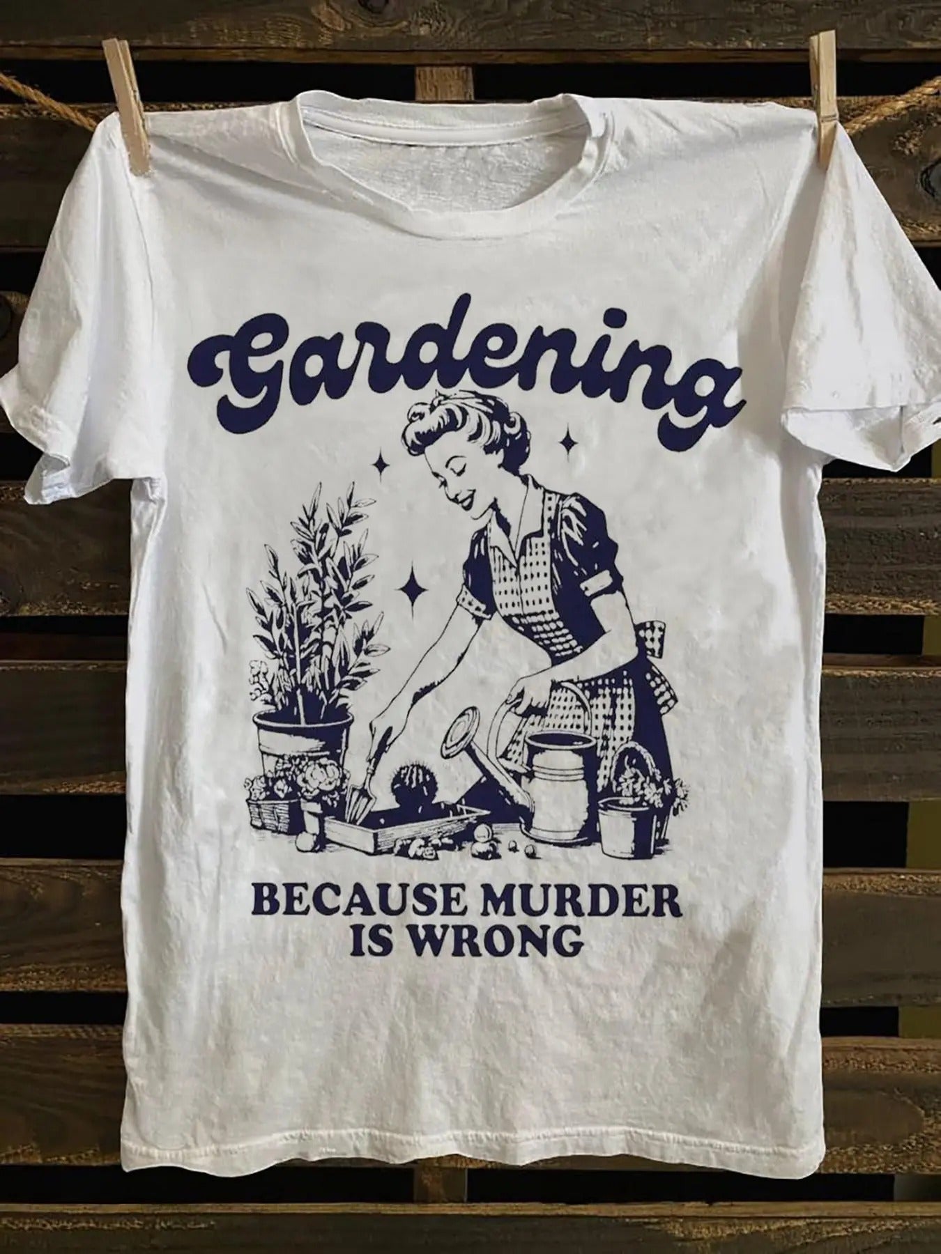 Women'WB shield Cartoon Gardening Print Round Neck Tee, Vintage Trendy Casual Short Sleeve T-shirt for Daily Wear, Ladies...