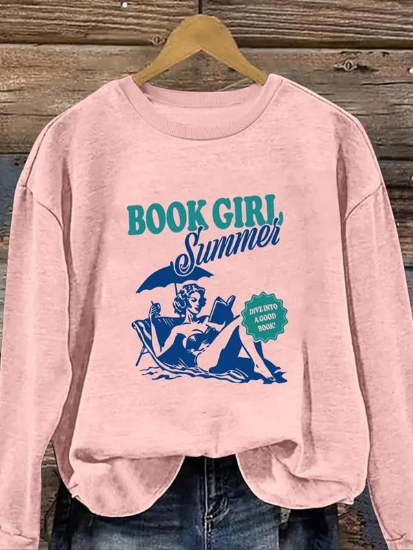 Women'WB shield Cartoon Girl & Letter Print Drop Shoulder TNF Lined Sweatshirt, Casual Long Sleeve Round Neck Pullover...