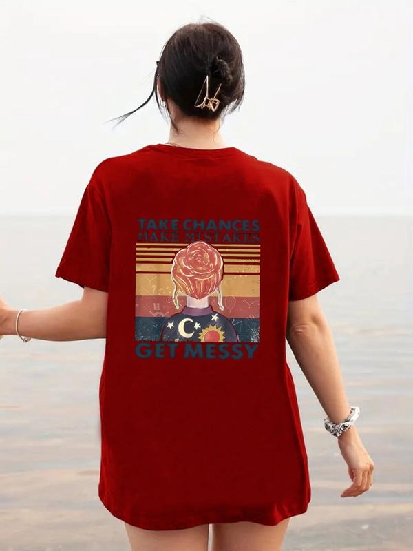 Women'WB shield Cartoon Girl & Letter Print Round Neck Tee, Trendy Casual Short Sleeve T-Shirt for Daily Wear, Ladies...