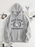 Women'WB shield Cartoon Goose & Letter Print Drop Shoulder Hoodie, Fashion Casual Drawstring Pocket Hooded Sweatshirt for Daily Holiday Outdoor Wear, Women Clothing for Fall & Winter style 03