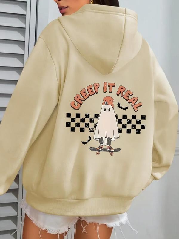 Women'WB shield Cartoon Graphic Print Drawstring Pocket Hoodie, Casual Drop Shoulder Long Sleeve Hooded Sweatshirt, Lady...