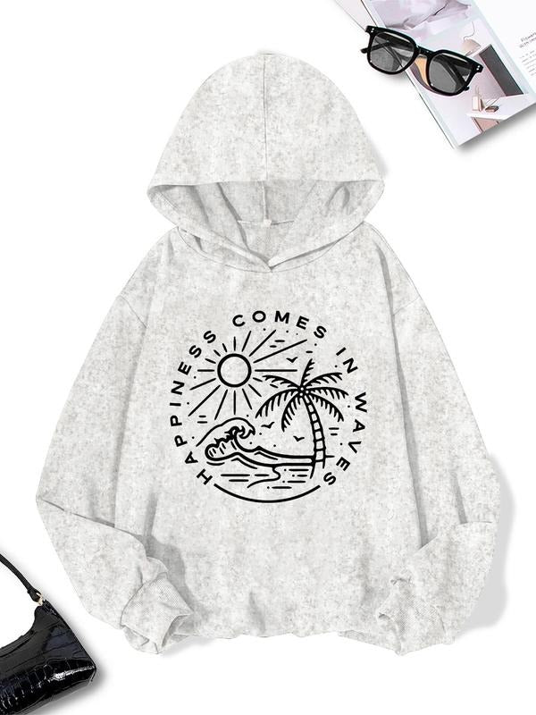 Women'WB shield Cartoon Graphic Print Hoodie, Casual Drop Shoulder Long Sleeve Hooded Sweatshirt, Lady Fall & Winter TNF...