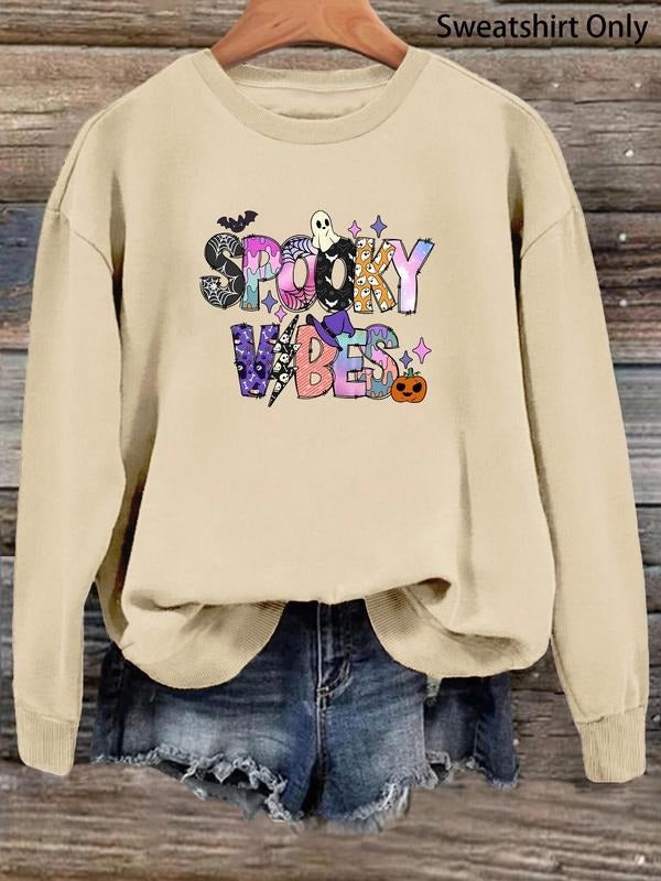 Women'WB shield Cartoon Halloween & Letter Print Drop Shoulder Sweatshirt, Casual Long Sleeve Round Neck Pullover for...