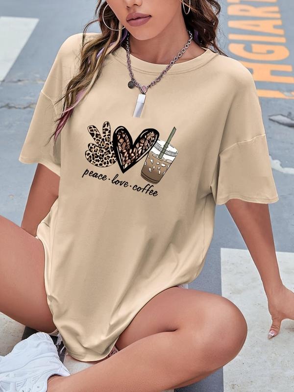 Women'WB shield Cartoon Heart & Letter Print Round Neck Graphic Tee, Vintage Trendy Casual Drop Shoulder Half Sleeve...
