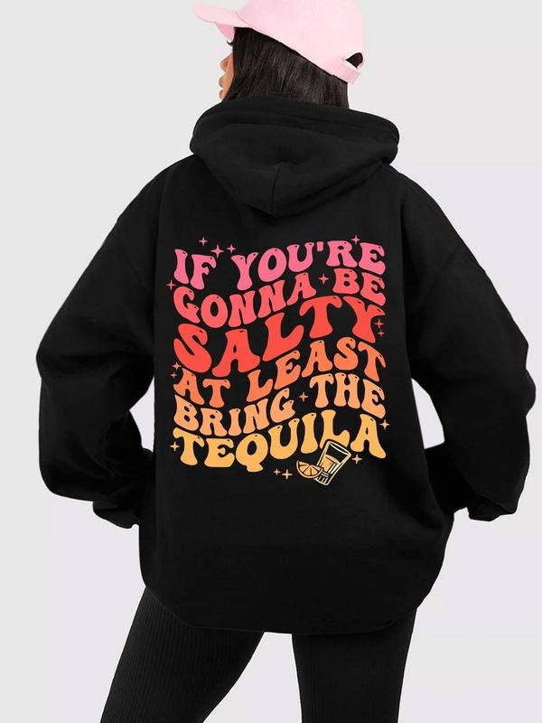 Women'WB shield Cartoon Letter Graphic Print Hoodie, Casual Drop Shoulder Long Sleeve Hooded Sweatshirt, Ladies Fall &...