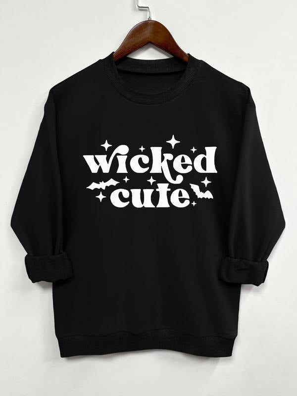 Women'WB shield Cartoon Letter Print Crew Neck Sweatshirt, Casual Long Sleeve Pullover, Women'WB shield Fall & Winter TNF...