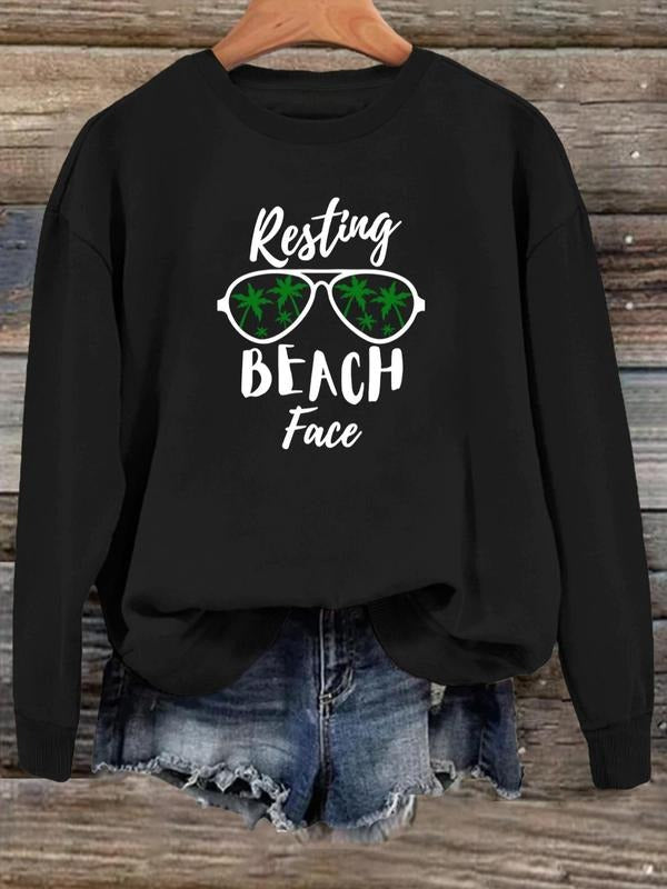 Women'WB shield Cartoon Letter Print Drop Shoulder Sweatshirt, Casual Glasses Print Long Sleeve Round Neck Pullover for...