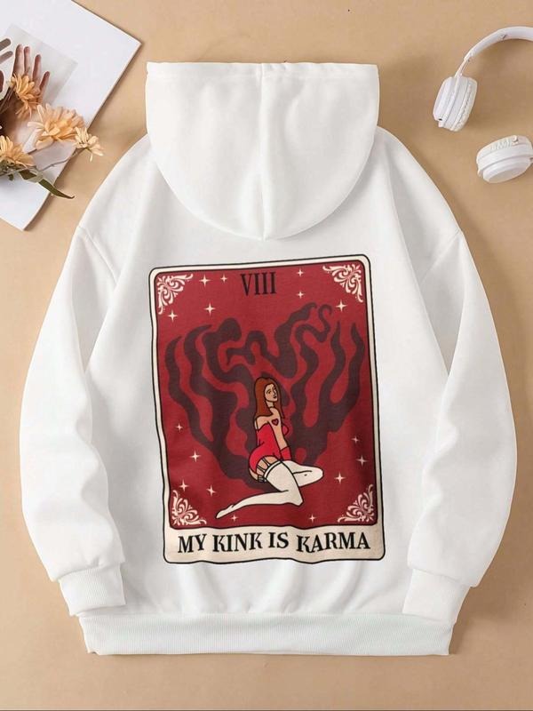 Women'WB shield Cartoon Print Drawstring Pocket Hoodie, Fashion Casual Hooded Sweatshirt for Daily Holiday Outdoor Wear, Women Clothing for Fall & Winter style 02