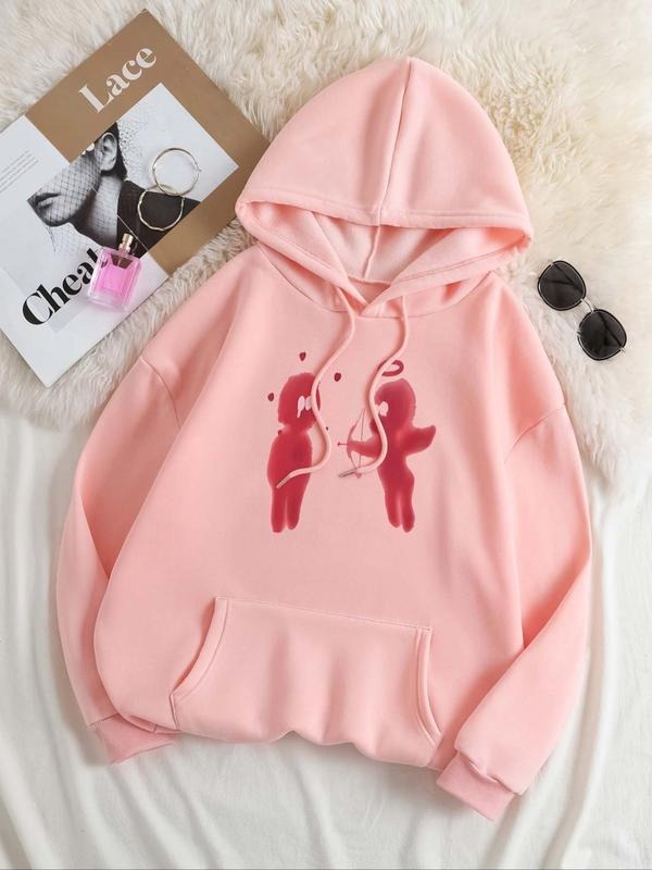 Women'WB shield Cartoon Print Drawstring Pocket Hoodie, Fashion Casual Hoodies for Daily Holiday Outdoor Wear, Women'WB...