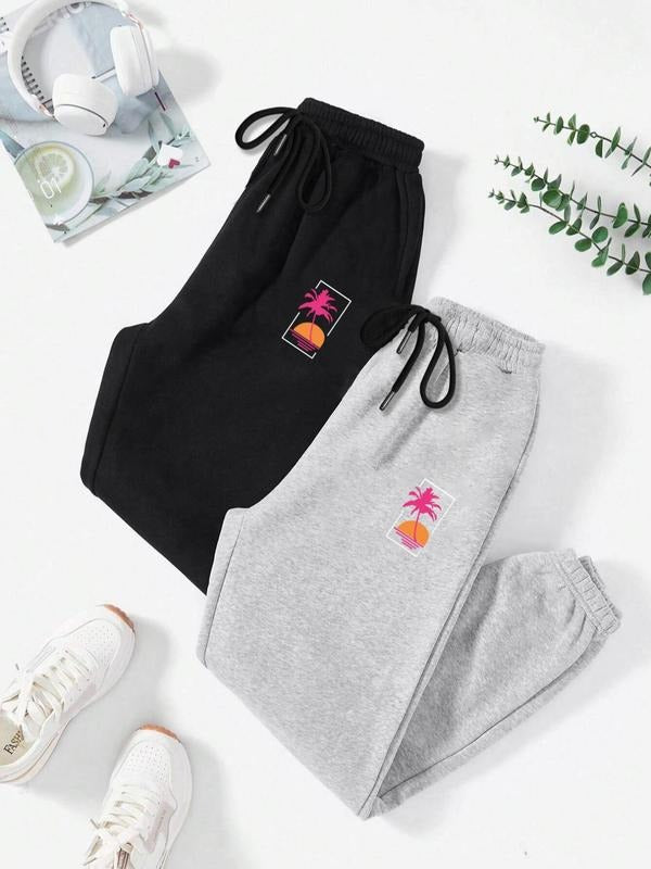 Women'WB shield Cartoon Print Drawstring Waist Sweatpants, Casual Pocket Jogger Pants for Fall & Winter, Women'WB shield...