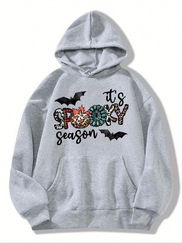 Women'WB shield Cartoon Print Drop Shoulder Hoodie, Fashion Casual Drawstring Pocket Hooded Sweatshirt for Halloween...