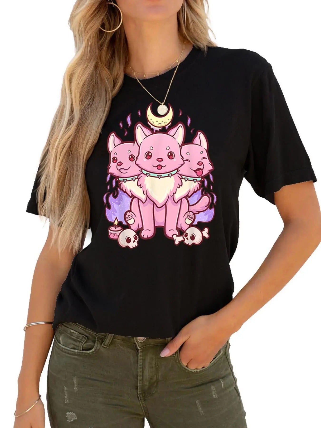 Women'WB shield Cartoon Print Round Neck Fitted Tee, Summer TNF Women, Lady Comfort Womenswear Top, Casual Comfy Short...