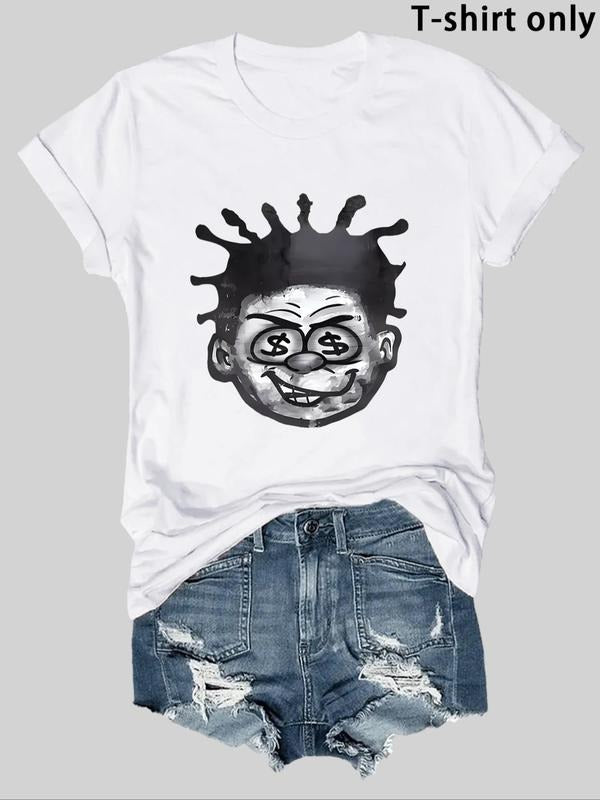 Women'WB shield Cartoon Print Round Neck Tee, Fashion Casual Halloween Crew Neck Short Sleeve T-Shirt for Daily Holiday...